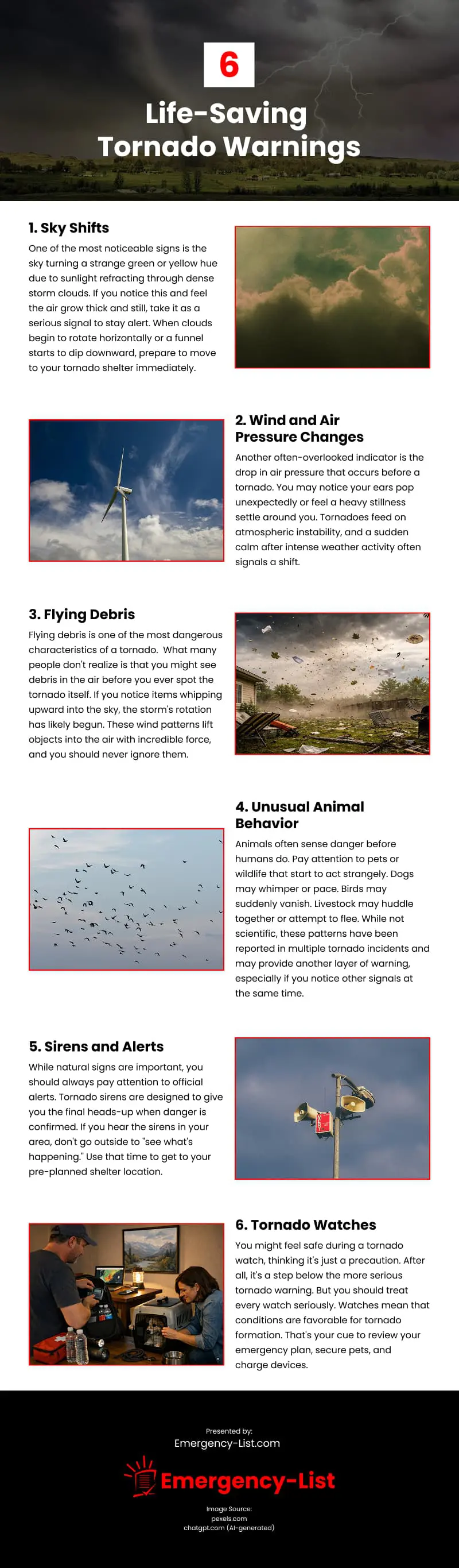 6 Life-Saving Tornado Warnings Infographic