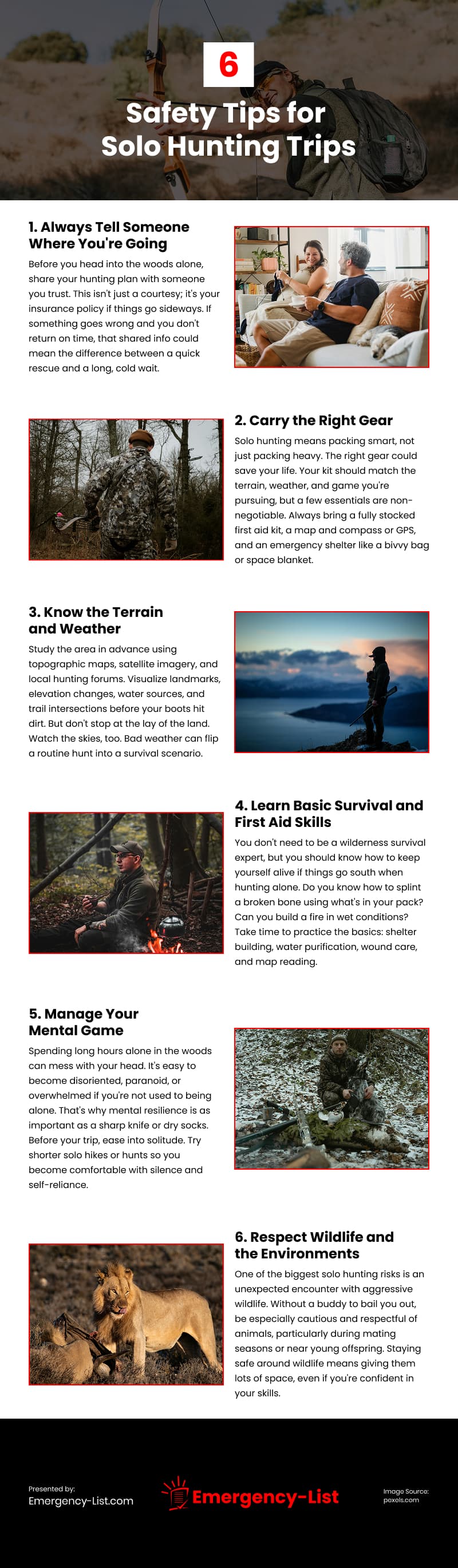 6 Safety Tips for Solo Hunting Trips Infographic