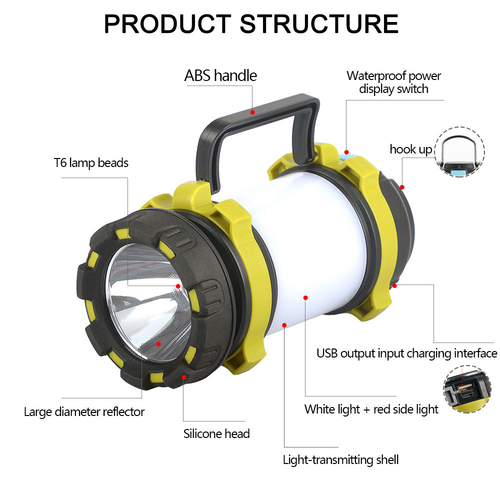 Outdoor Emergency Camping Light Flashlight Rechargeable Battery Power