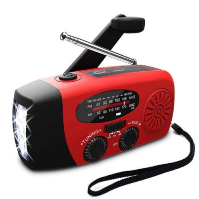 Portable solar-powered emergency light with crank