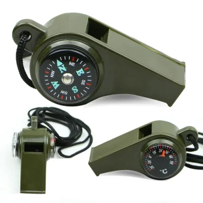3 in 1 Emergency Survival Whistle Compass Thermometer Referee