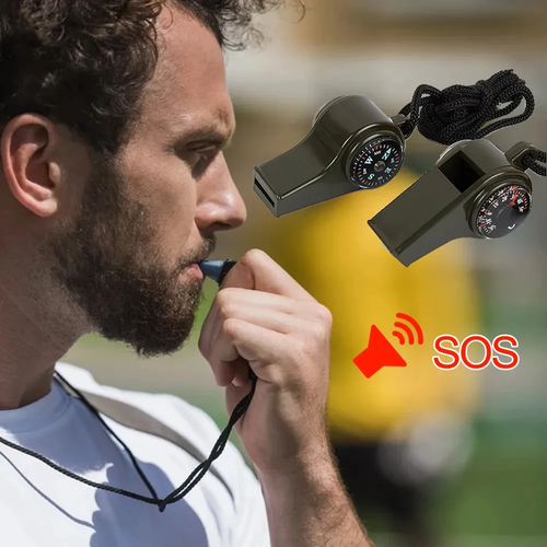 3 in 1 Emergency Survival Whistle Compass Thermometer Referee