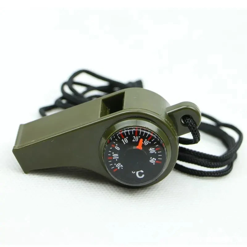 3 in 1 Emergency Survival Whistle Compass Thermometer Referee