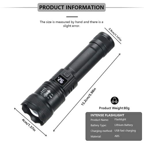 High Strong Power Led Flashlights 2000LM Tactical Torch with Display