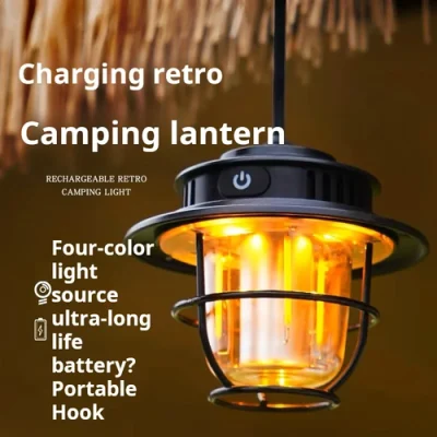 LED Camping Lamp Retro Hanging Lamp Portable Stepless Dimming Camping