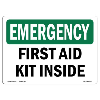 SignMission OS-EM-D-35-L-10371 Emergency First Aid Kit Inside OSHA Dec