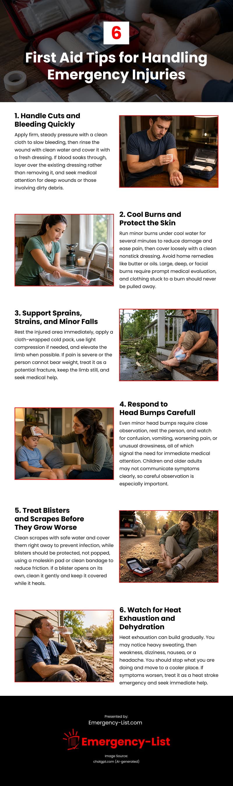 6 First Aid Tips for Handling Emergency Injuries Infographic 6 First Aid Tips for Handling Emergency Injuries Infographic